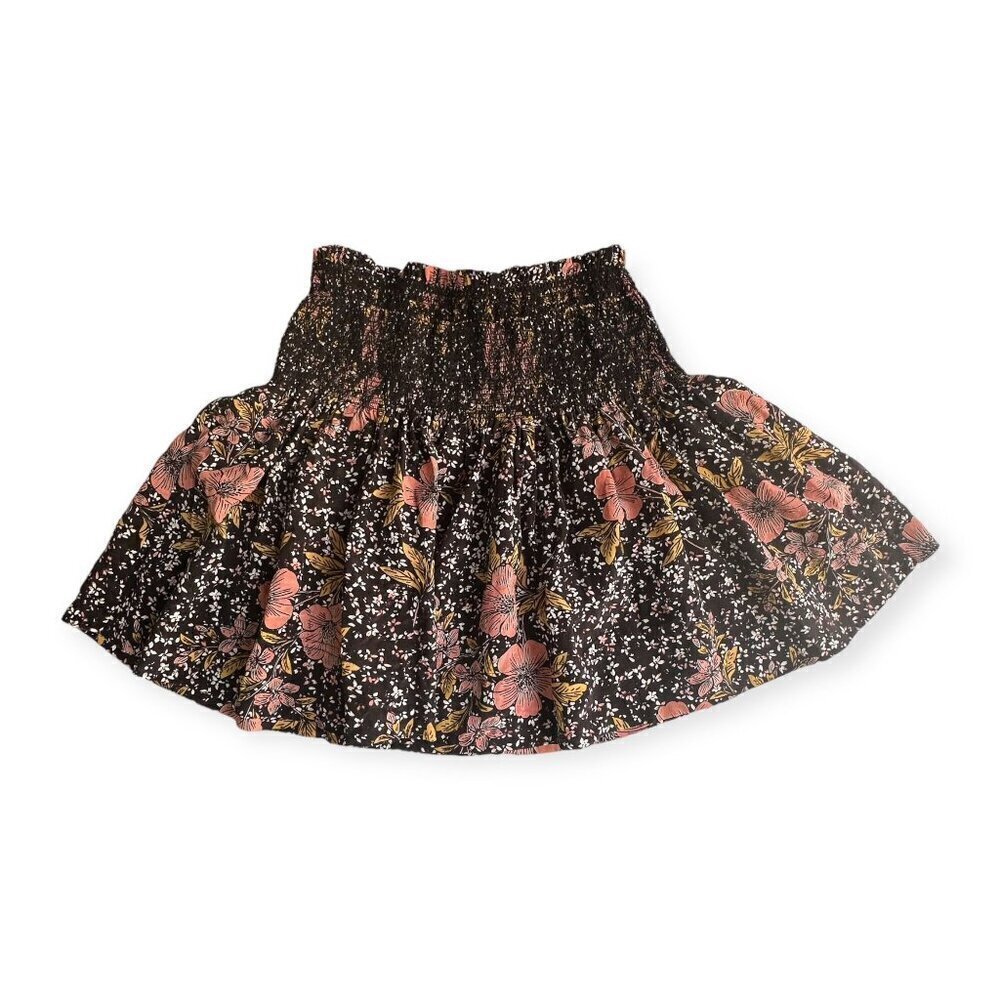 ZADIG & VOLTAIRE Jessy Smocked Floral‎ Silk Mini Skirt, Noir, Size 34 EU (XS)